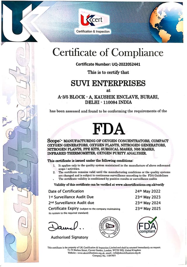 Certificate of Compliance FDA